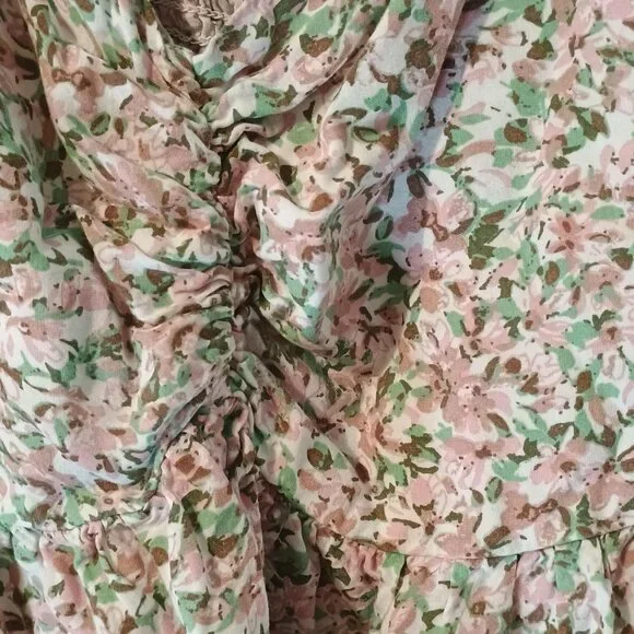 Japna Floral Boho Top Women L Flutter Sleeve Ruched V-Neck Blouse - Picture 4 of 9